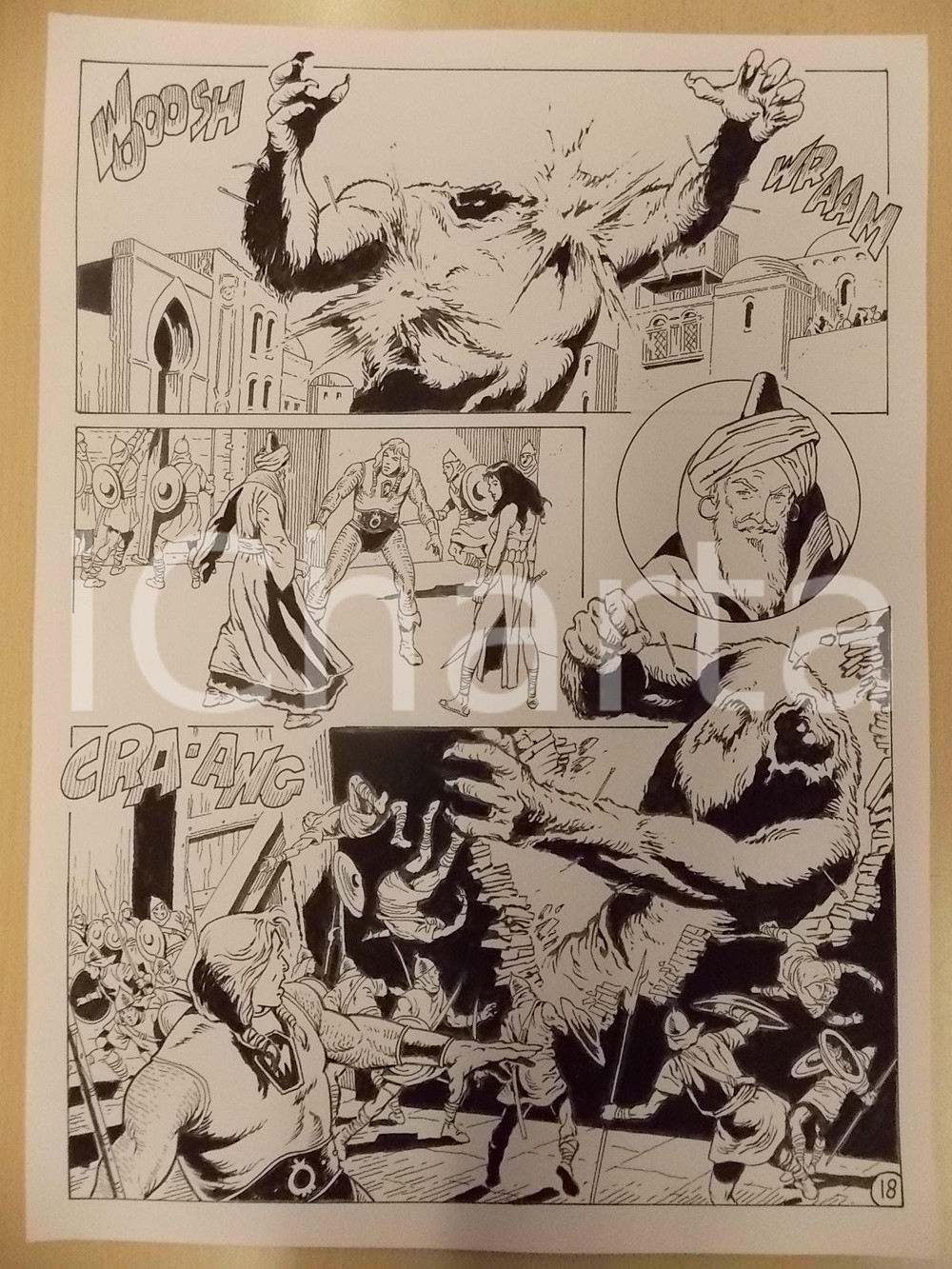 Opera d’arte autentica 1975 ca KABUR Luciano BERNASCONI Mostro distrugge le mura della cittÃ  Tavola 1