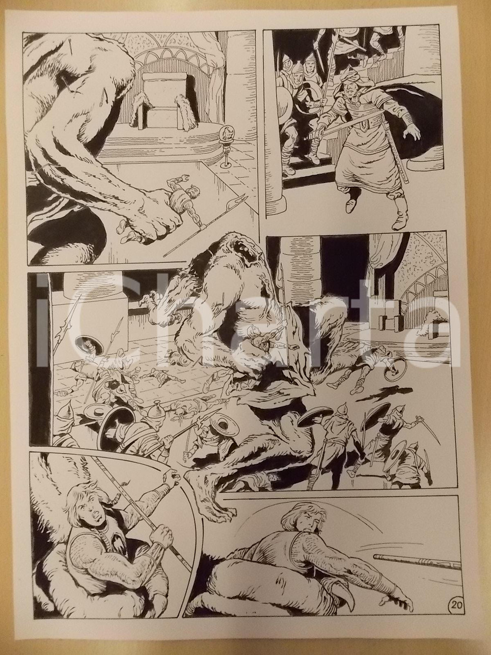 Opera d’arte autentica 1975 ca LUBE Luciano BERNASCONI Mostro gigante cattura KABUR Tavola originale 1