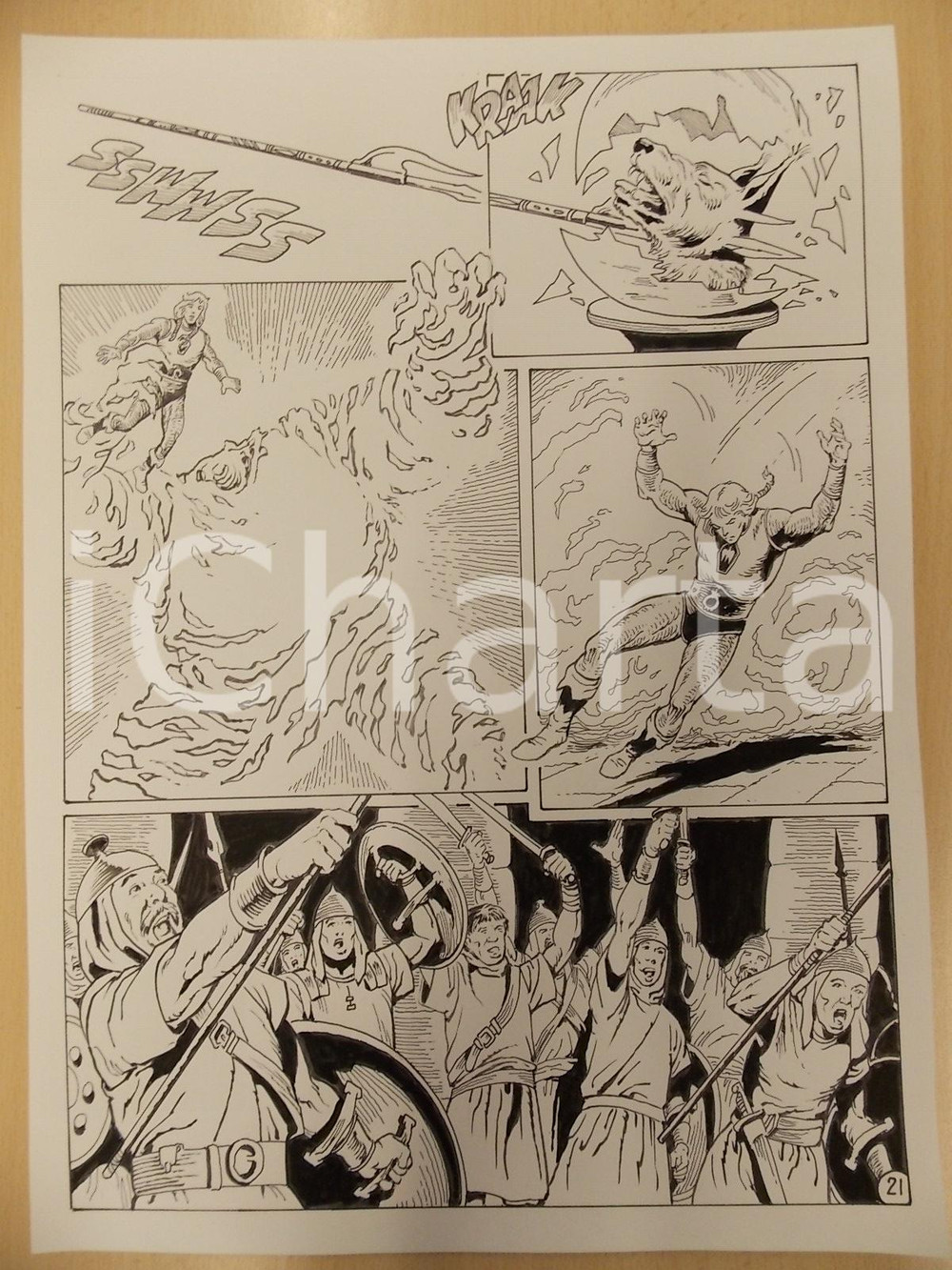 Opera d’arte autentica 1975 ca LUBE Luciano Bernasconi KABUR uccide lupo mannaro Tavola originale 1