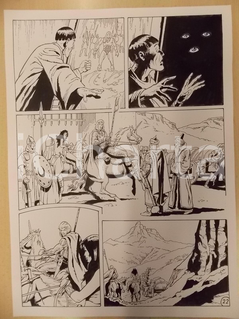 Opera d’arte autentica 1975 ca LUBE Luciano Bernasconi KABUR in sella ad un unicorno Tavola originale 1