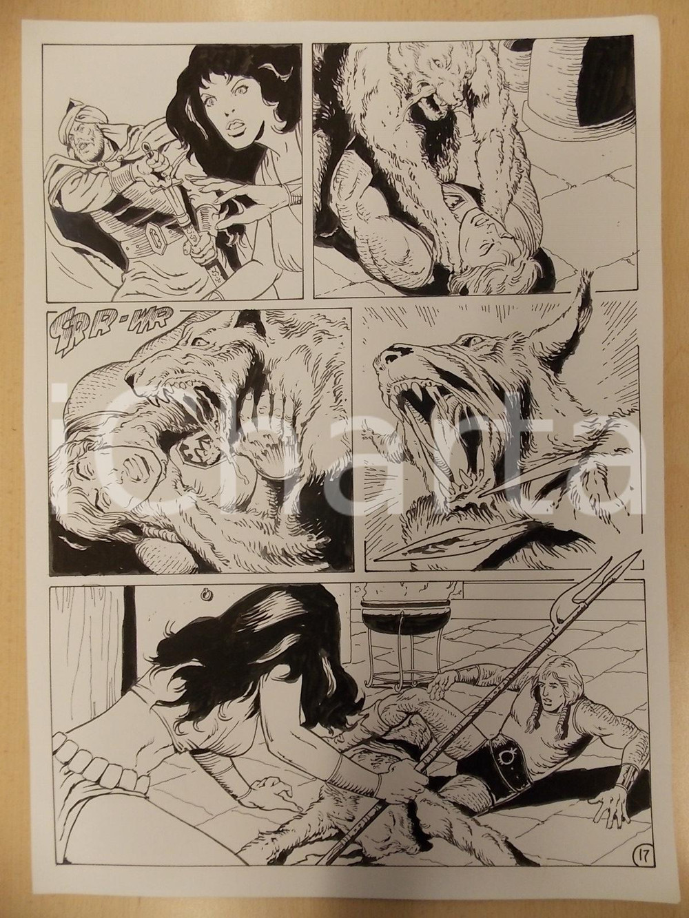 Opera d’arte autentica 1975 ca KABUR Luciano BERNASCONI Lupo mannaro trafitto da alabarda Tavola LUBE 1