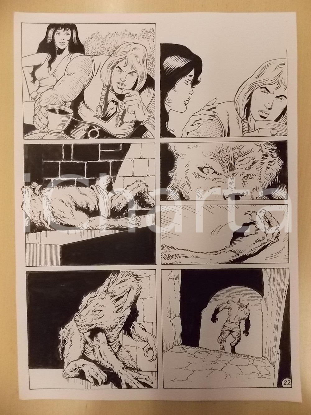 Opera d’arte autentica 1975 ca KABUR Luciano BERNASCONI Il risveglio del lupo mannaro Tavola LUBE 1