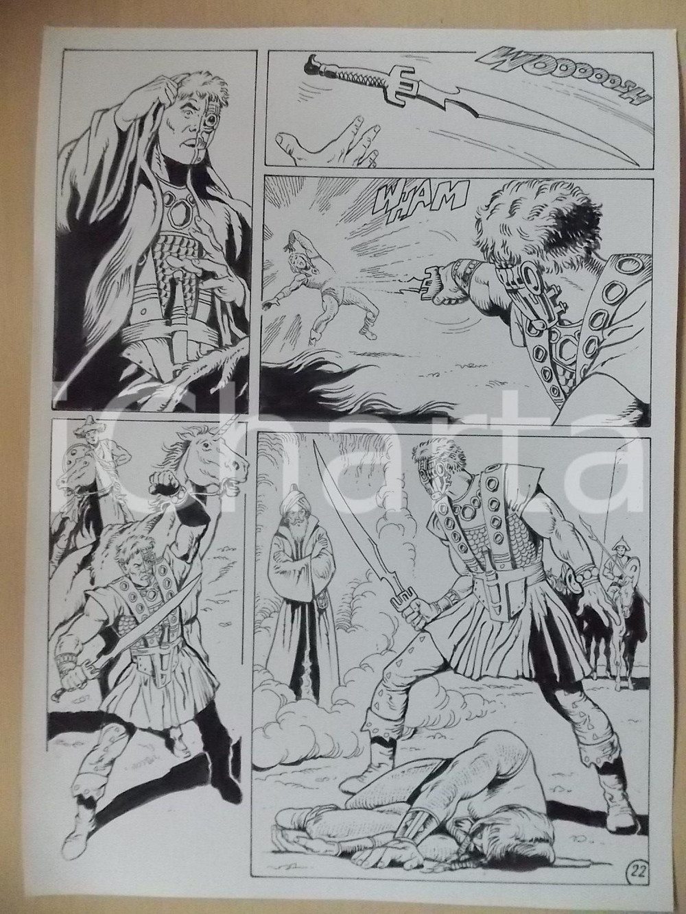 Opera d’arte autentica 1975 ca LUBE Luciano BERNASCONI Centurione cyborg uccide KABUR Tavola originale 1