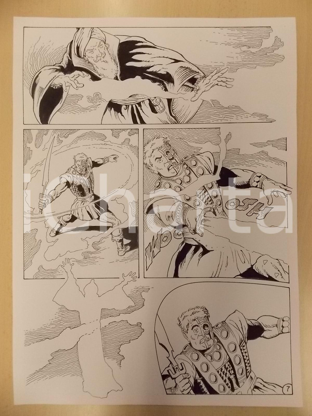 Opera d’arte autentica 1975 ca KABUR Luciano BERNASCONI Centurione cyborg contro mago Tavola LUBE 1