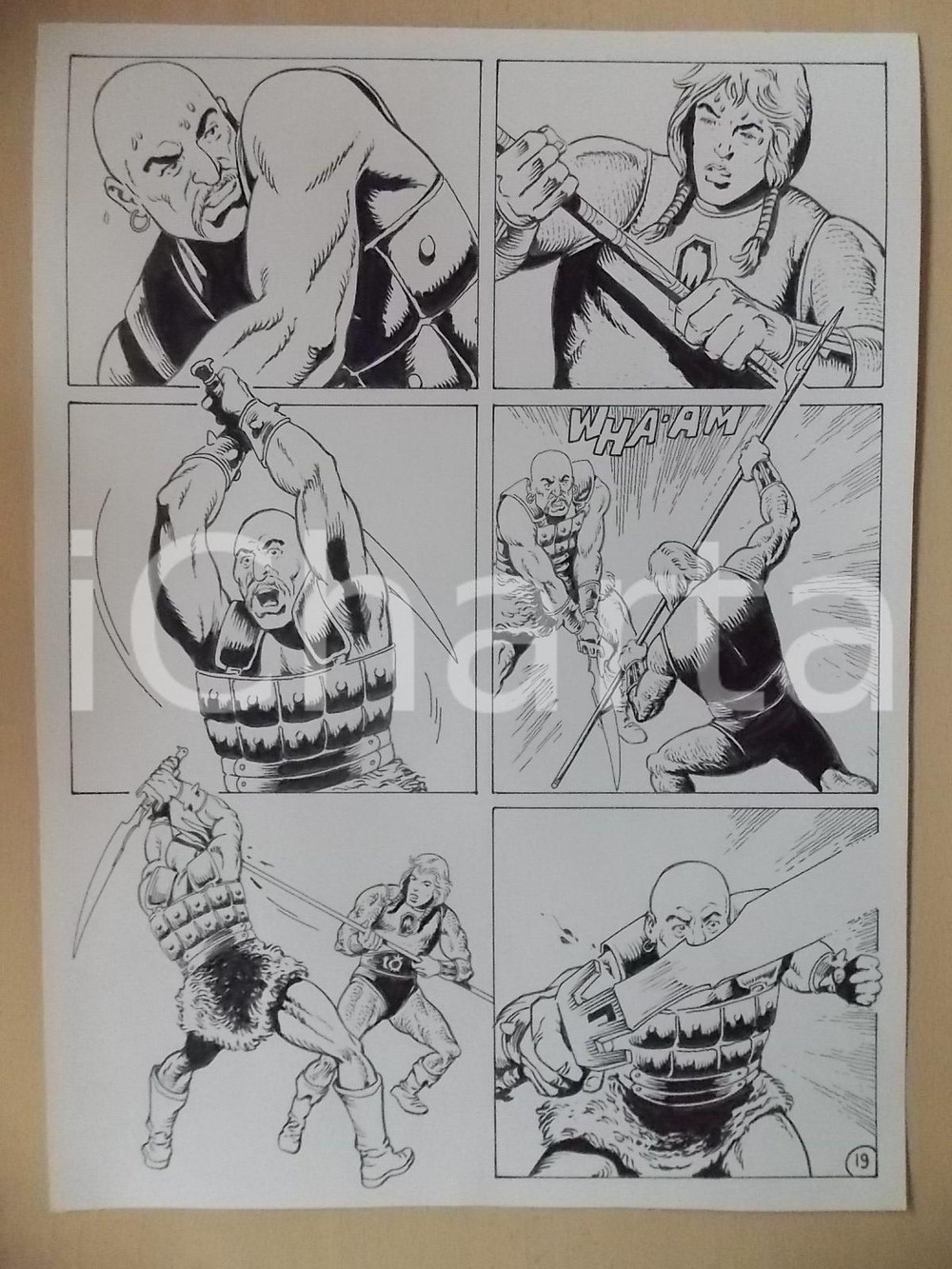 Opera d’arte autentica 1975 ca LUBE Luciano BERNASCONI Lotta tra KABUR e barbaro Tavola originale 1