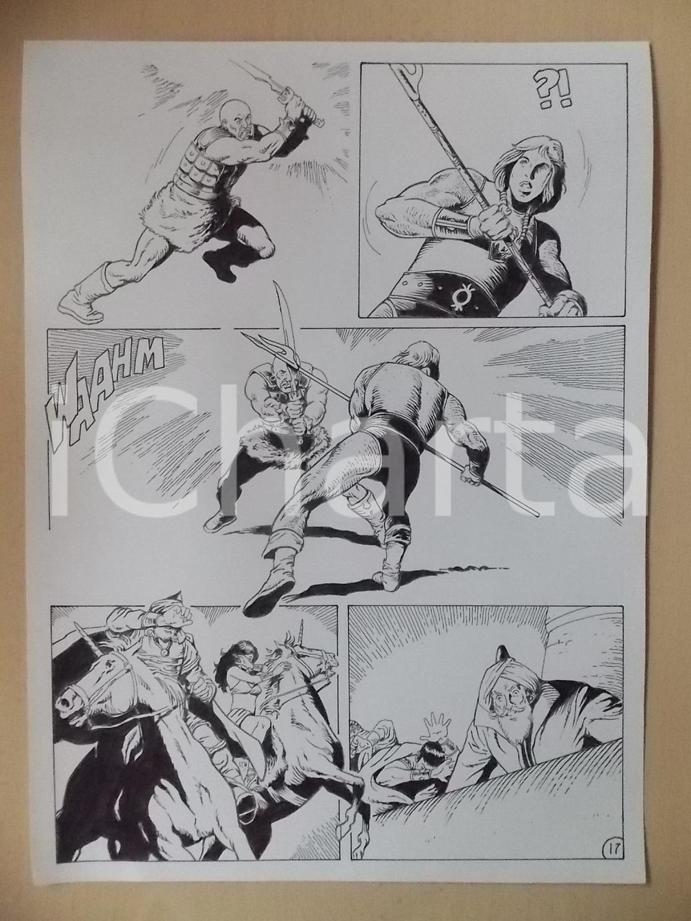 Opera d’arte autentica 1975 ca LUBE Luciano BERNASCONI Battaglia tra KABUR e barbaro Tavola originale 1