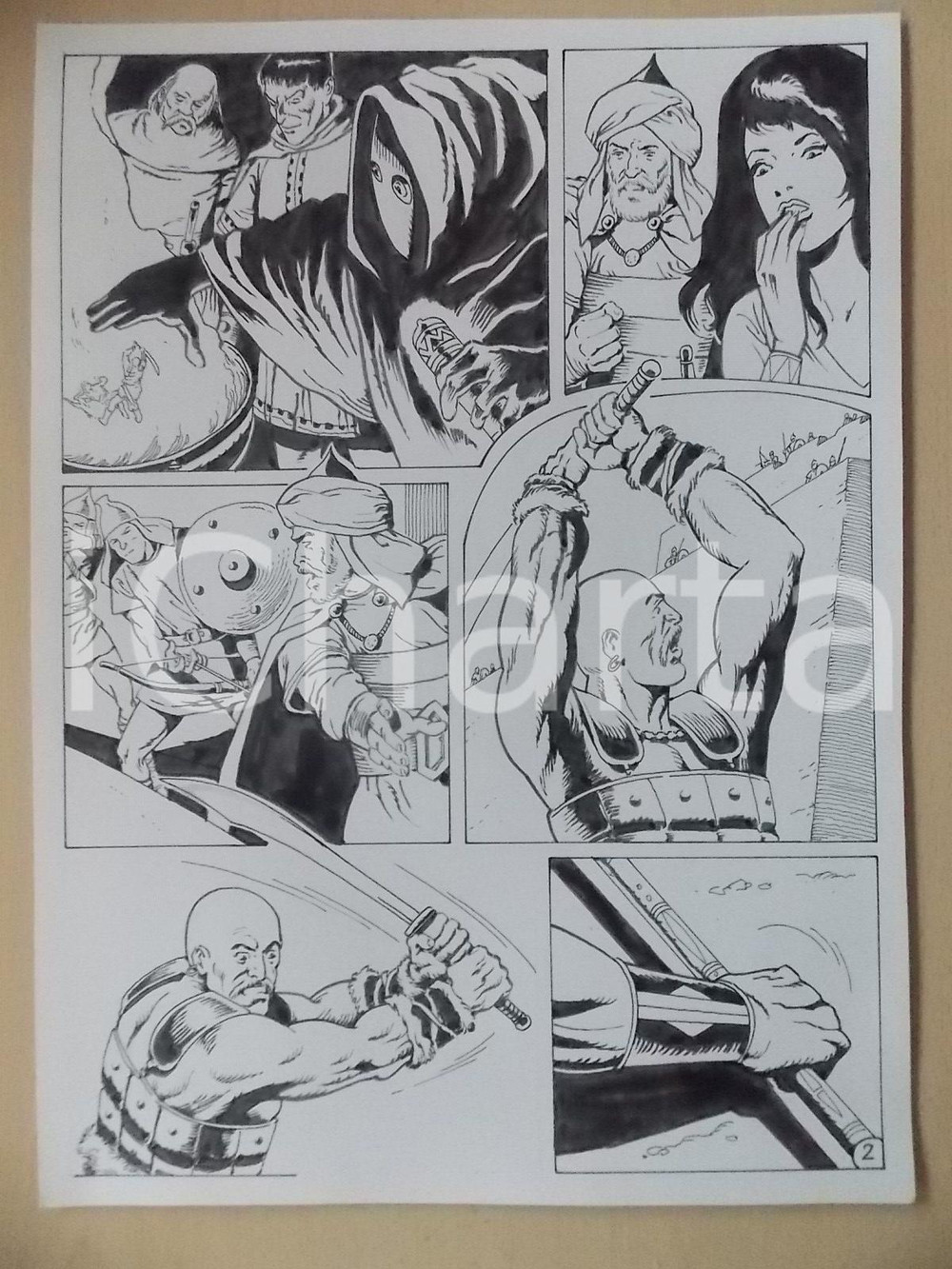 Opera d’arte autentica 1975 ca KABUR Luciano BERNASCONI Arcieri puntano archi contro barbaro  Tavola 1