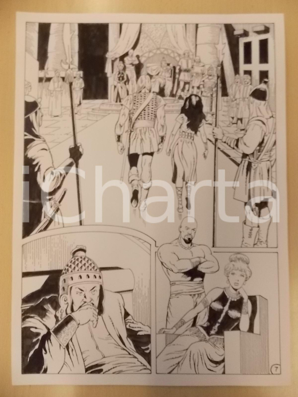 Opera d’arte autentica 1975 ca LUBE Luciano Bernasconi KABUR in udienza da re mongolo Tavola originale 1