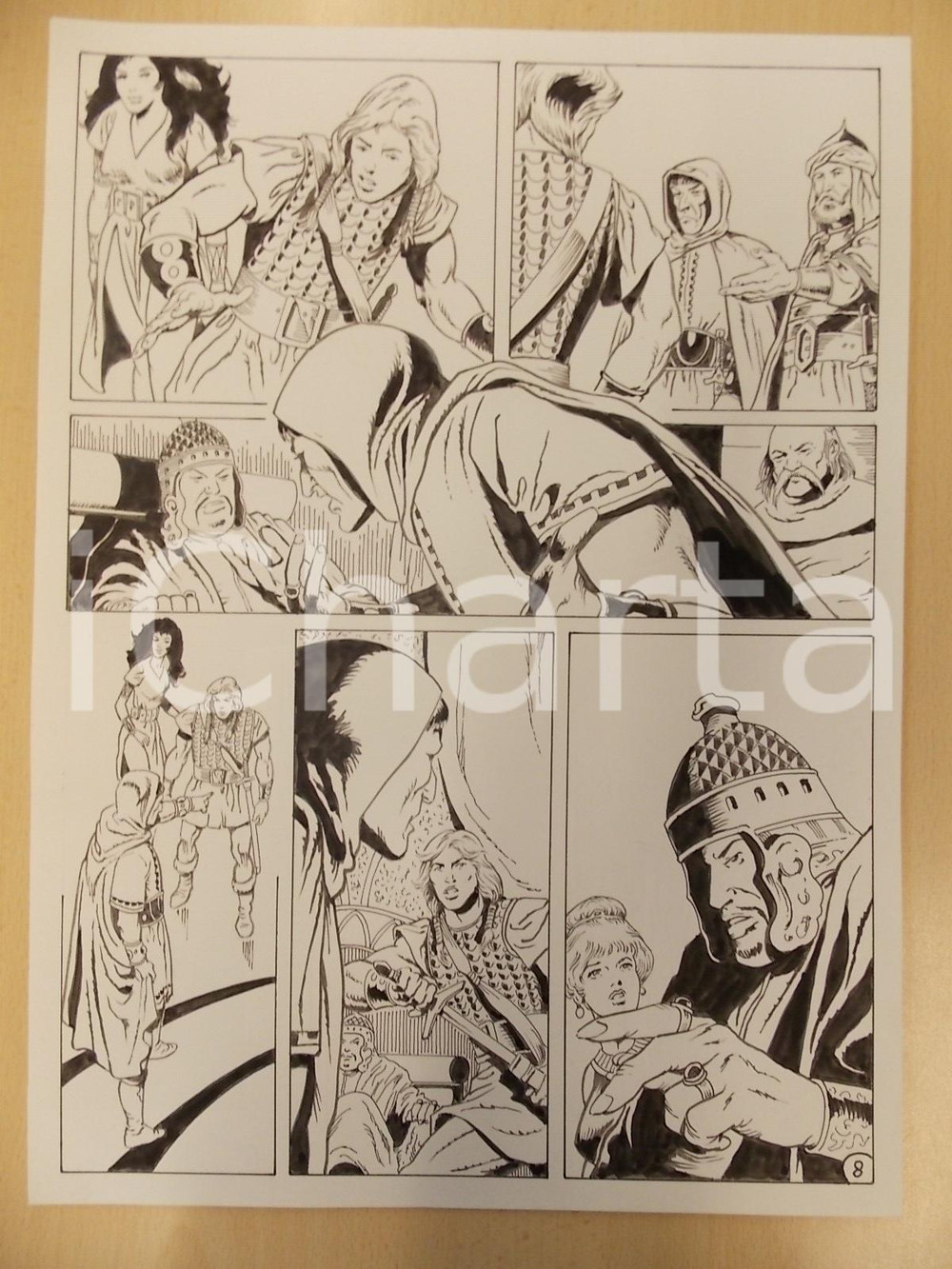 Opera d’arte autentica 1975 ca LUBE Luciano Bernasconi KABUR sguaina la spada Tavola originale 1
