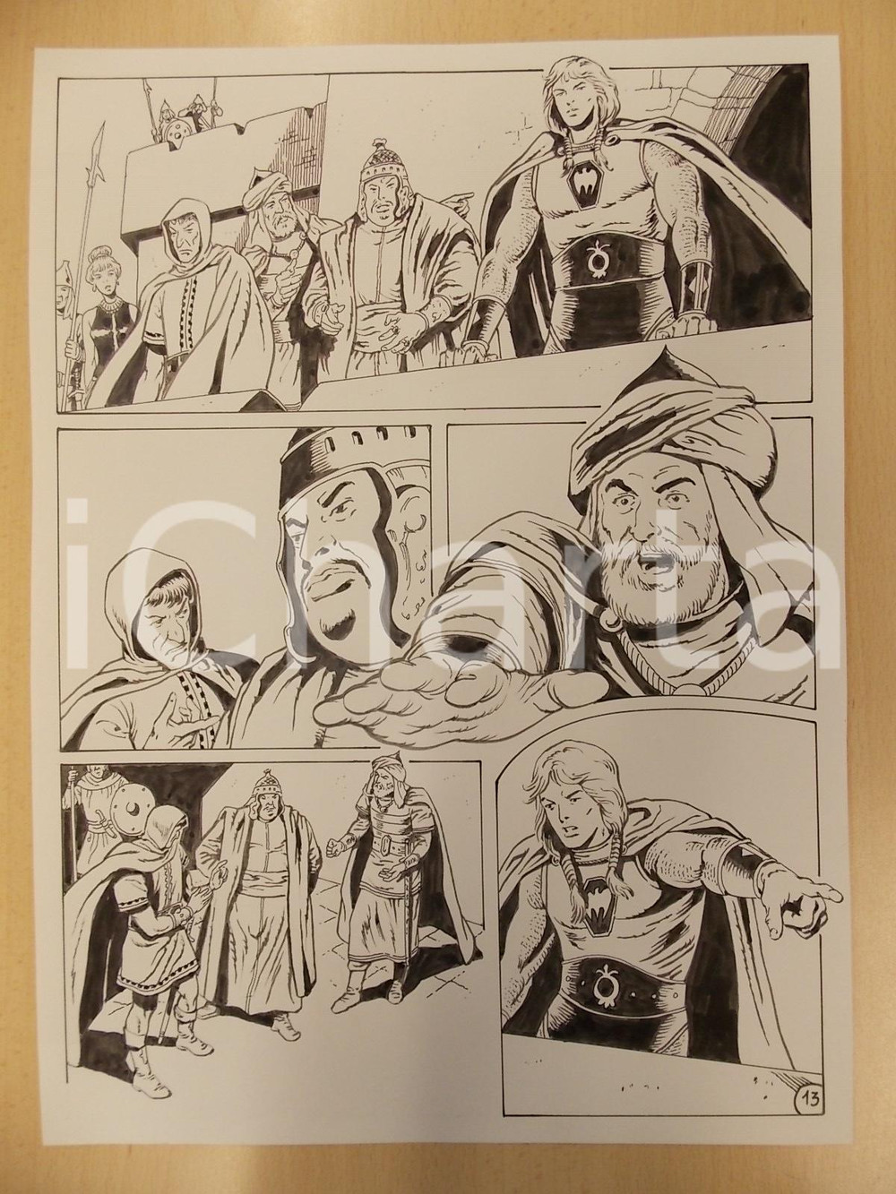 Opera d’arte autentica 1975 ca KABUR Luciano BERNASCONI Re mongolo in cima alla fortezza Tavola LUBE 1