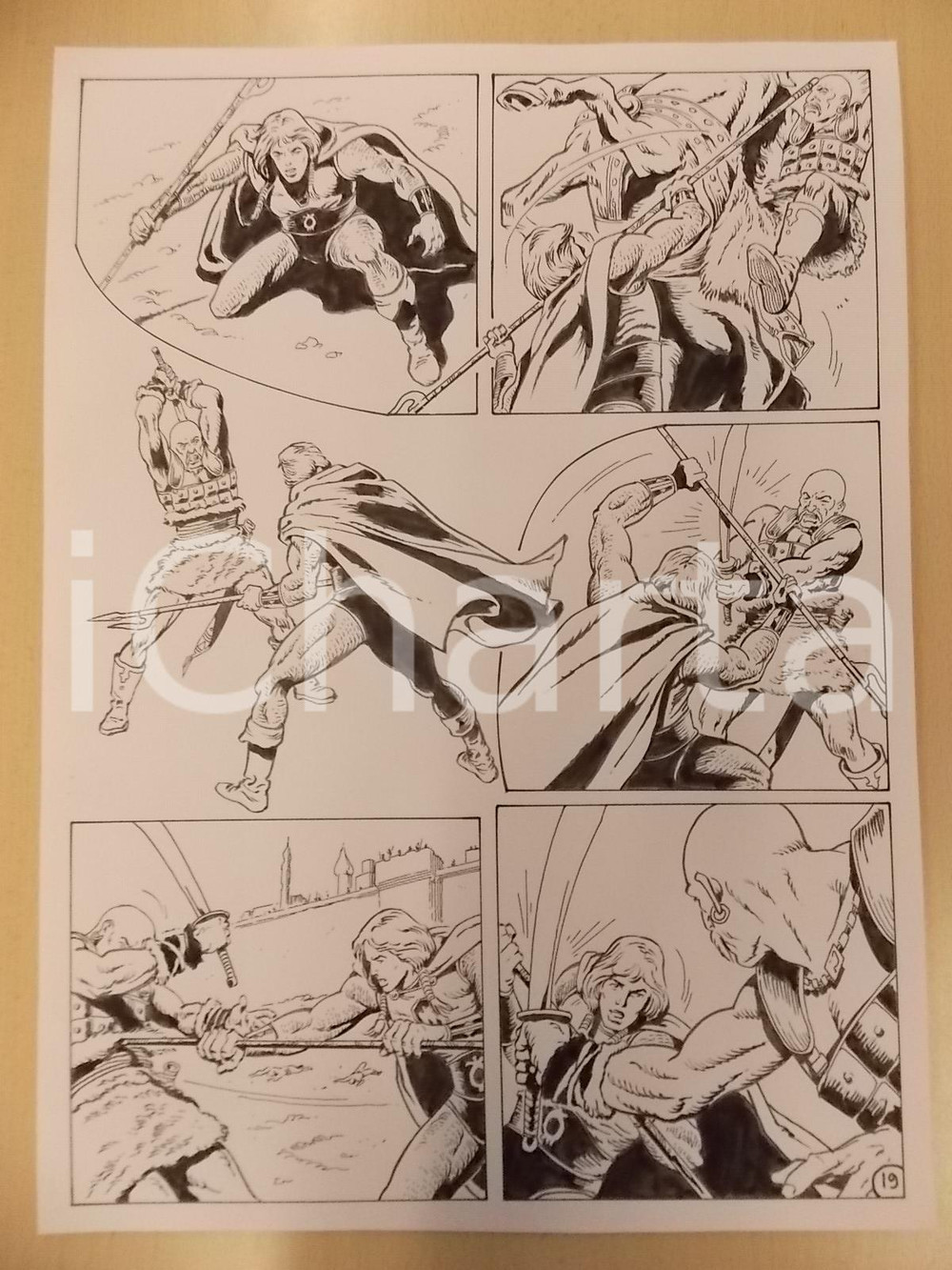 Opera d’arte autentica 1975 ca LUBE Luciano Bernasconi KABUR lotta con guerriero mongolo Tavola 1