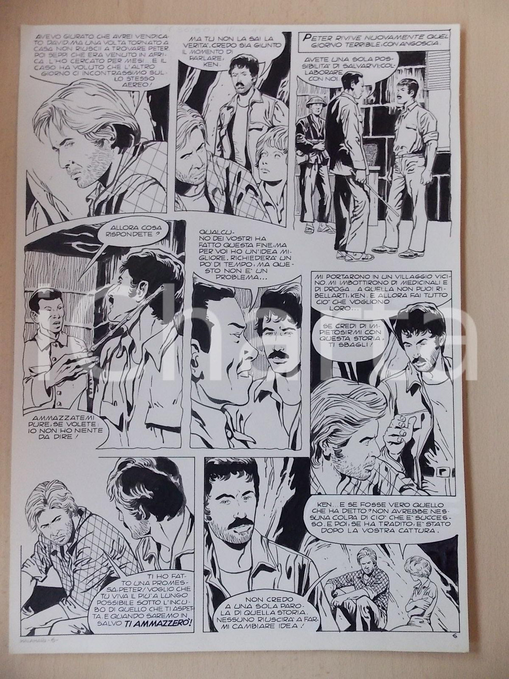 Opera d’arte autentica 1970 ca KALAHARI Luciano BERNASCONI Marine catturato da viet cong Tavola LUBE 1