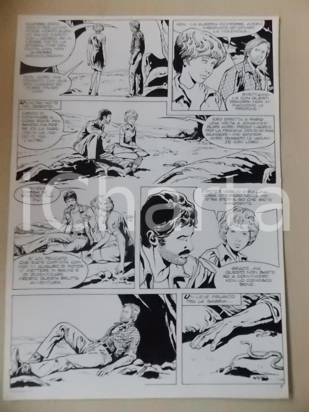 Opera d’arte autentica 1970 ca KALAHARI Luciano BERNASCONI Serpente nel deserto Tavola originale LUBE 1