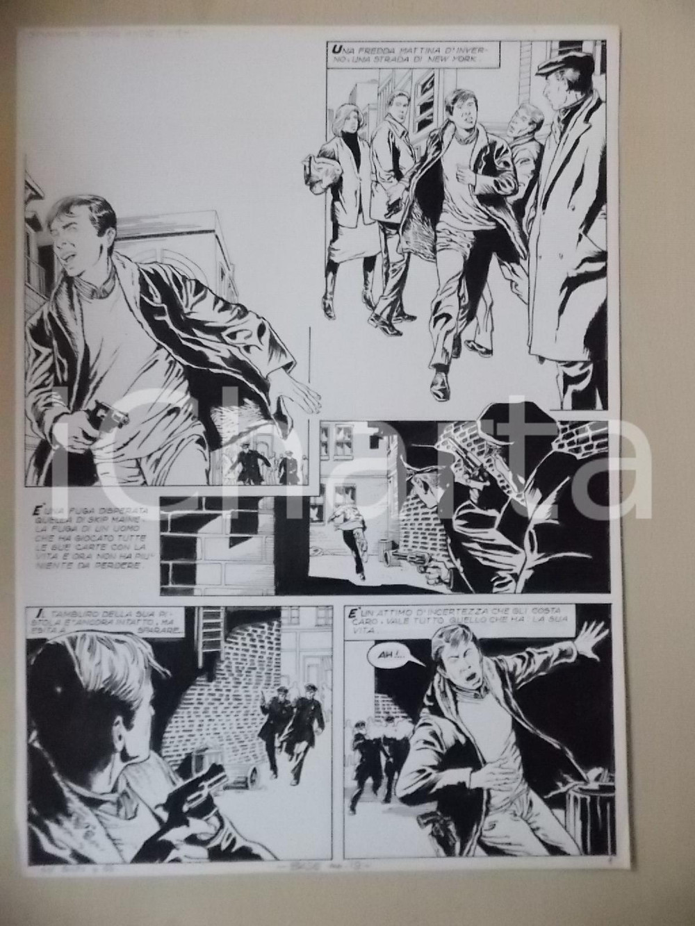 Opera d’arte autentica 1970 ca SPIACENTE DOTTOR MAINE Luciano BERNASCONI Inseguimento Tavola originale 1