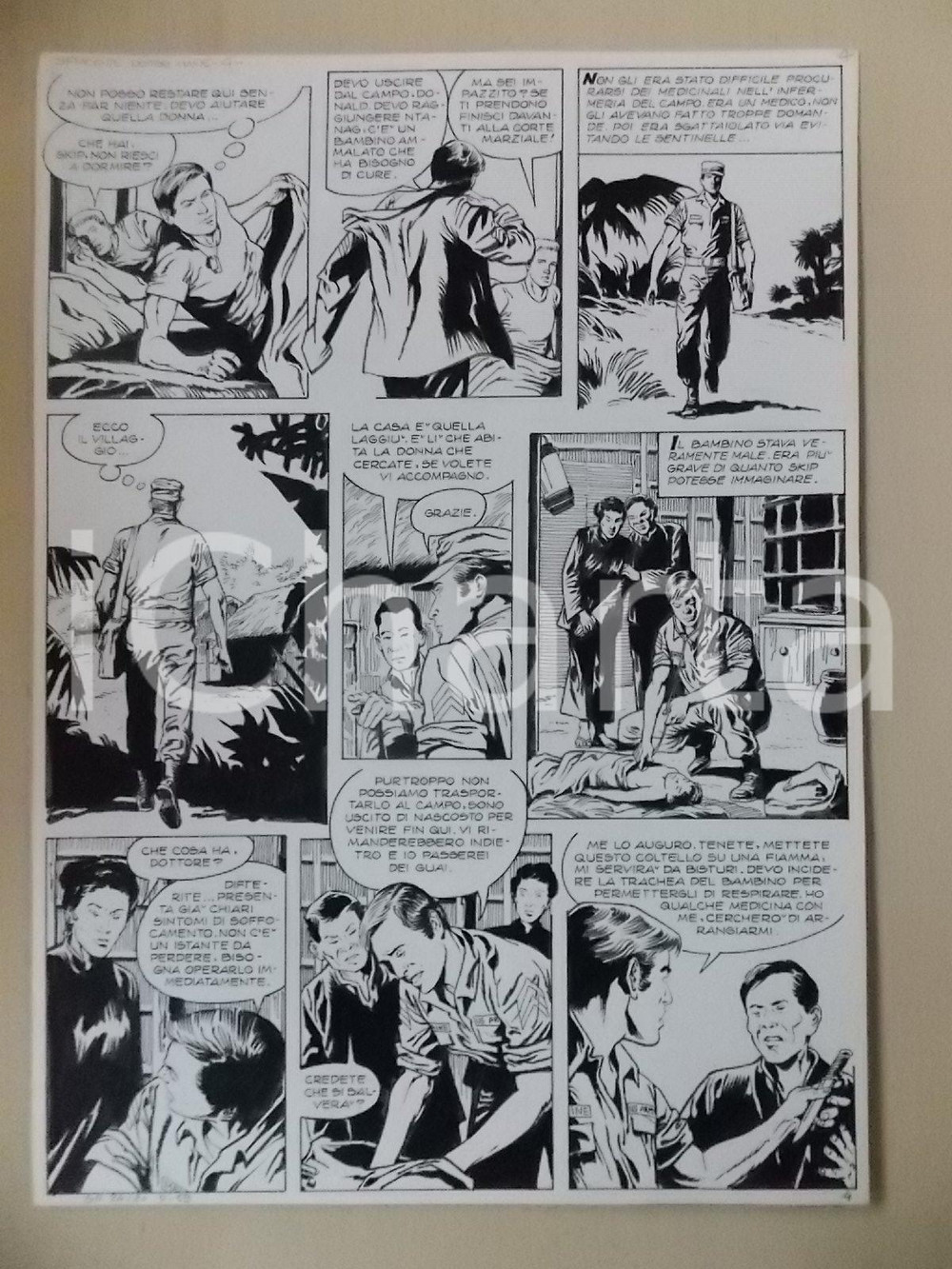 Opera d’arte autentica 1970 ca SPIACENTE DOTTOR MAINE Luciano BERNASCONI Medico cura difterite Tavola 1