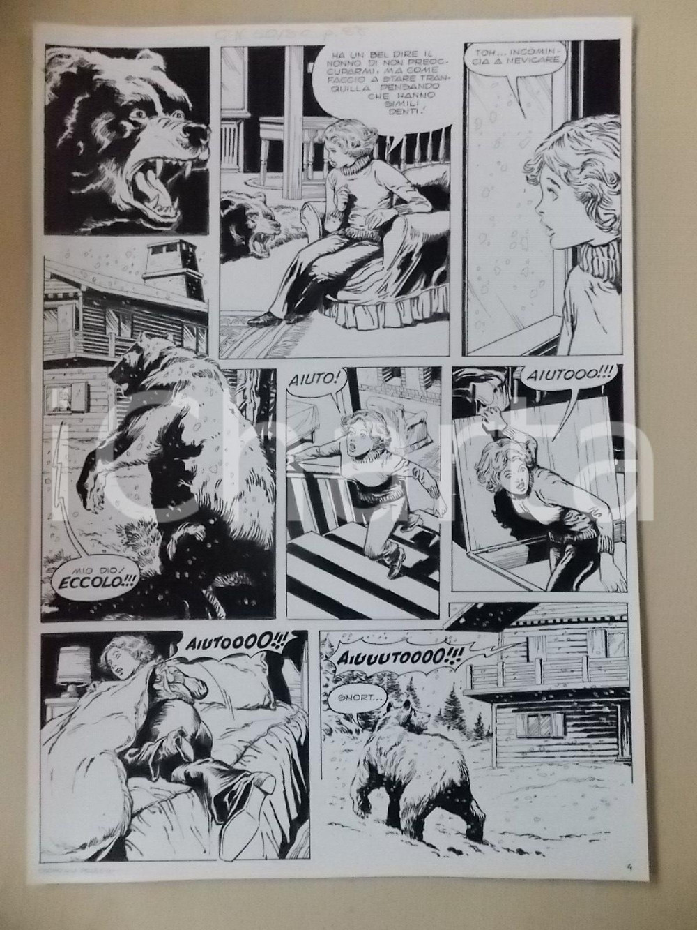 Opera d’arte autentica 1970 ca OCCHIO ALLA PELLE Luciano BERNASCONI Attaco di un grizzly Tavola LUBE 1