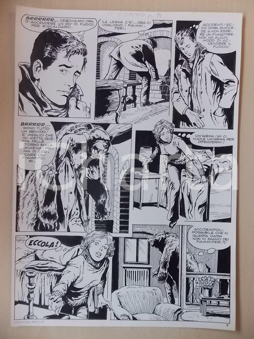 Opera d’arte autentica 1970 ca OCCHIO ALLA PELLE Luciano BERNASCONI Uomo indossa pelle d orso Tavola 1