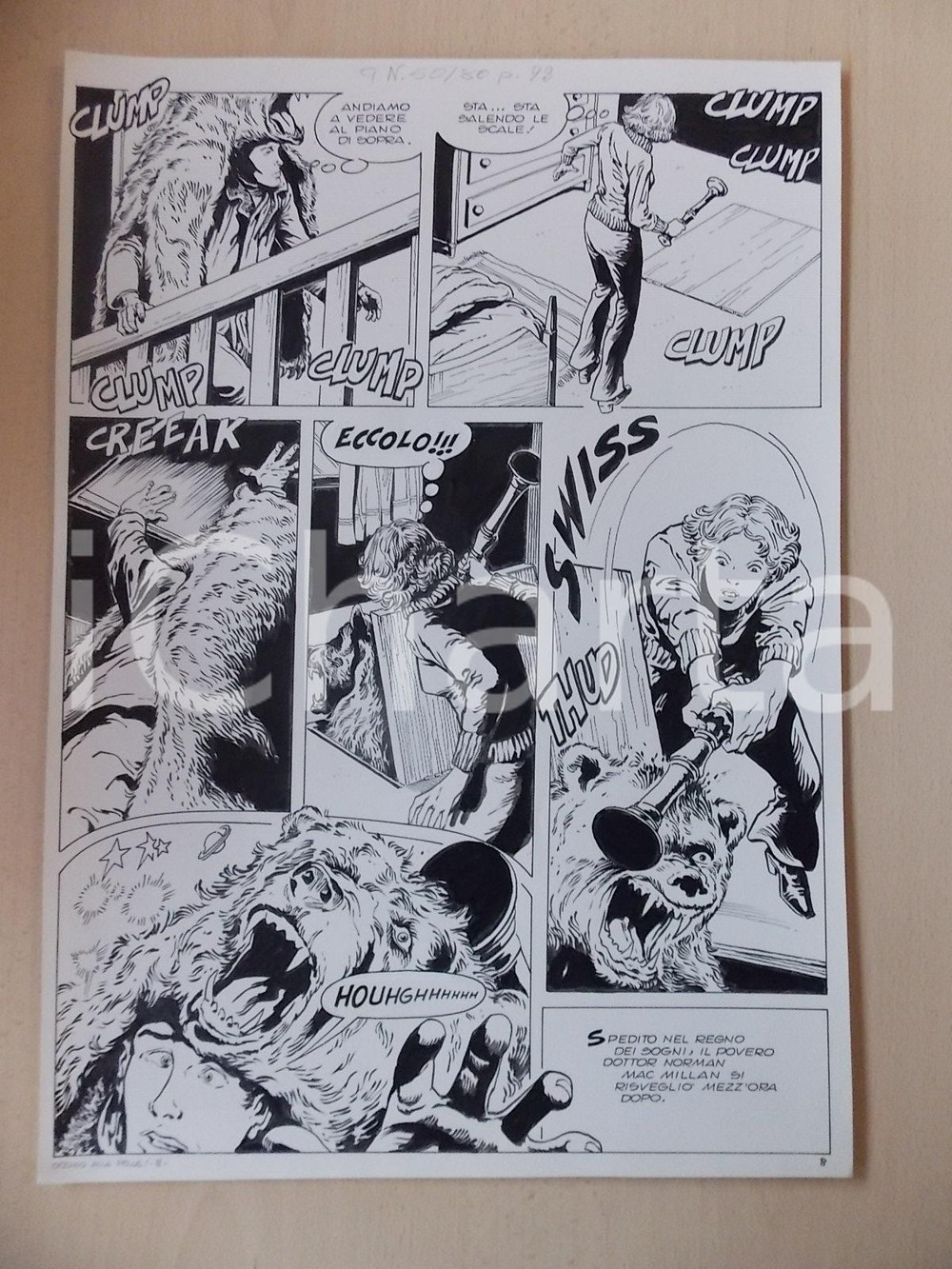 Opera d’arte autentica 1970 ca OCCHIO ALLA PELLE Luciano BERNASCONI Donna colpisce grizzly Tavola LUBE 1