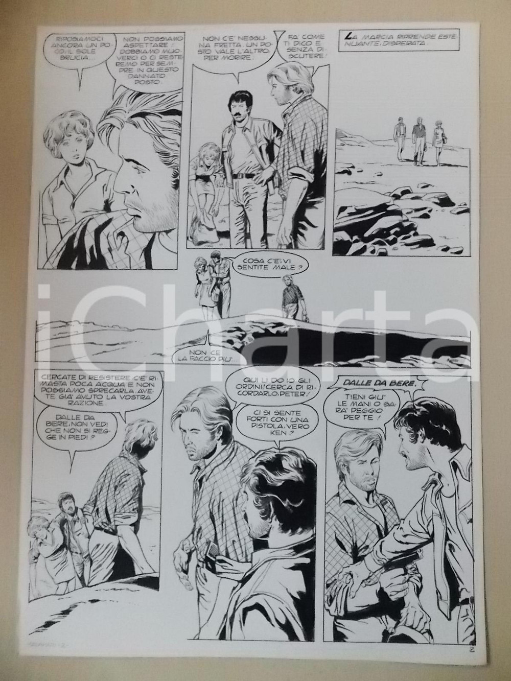 Opera d’arte autentica 1970 ca KALAHARI Luciano BERNASCONI Dispersi nel deserto Tavola originale LUBE 1