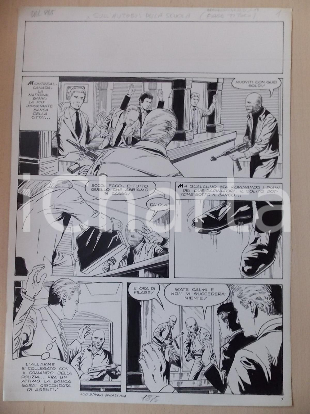 Opera d’arte autentica 1970 ca SULL AUTOBUS DELLA SCUOLA Luciano BERNASCONI Rapina Tavola originale 1