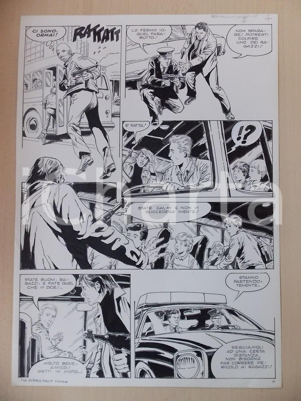 Opera d’arte autentica 1970 ca SULL AUTOBUS DELLA SCUOLA Luciano BERNASCONI Scuolabus Tavola originale 1