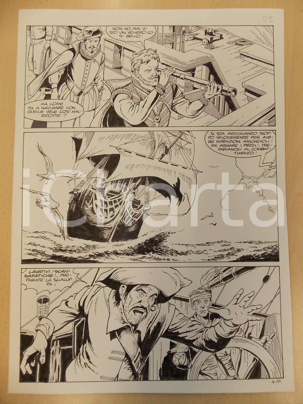 Opera d’arte autentica 1996 CRONONAUTI 5 Luciano BERNASCONI Olandese volante Tavola originale LUBE 1