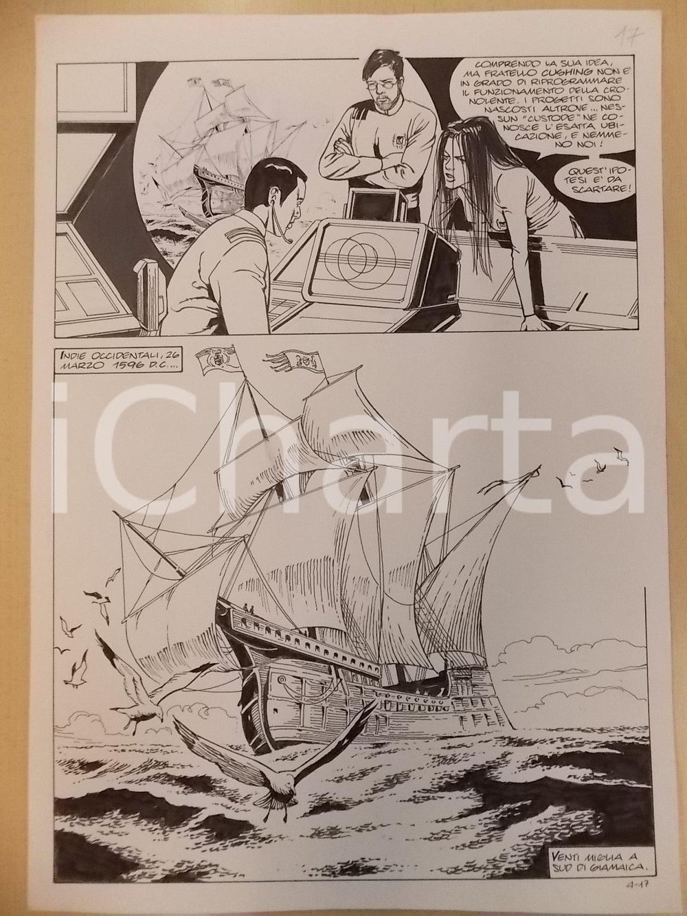 Opera d’arte autentica 1996 CRONONAUTI 5 Luciano BERNASCONI Veliero a sud della Giamaica Tavola LUBE 1