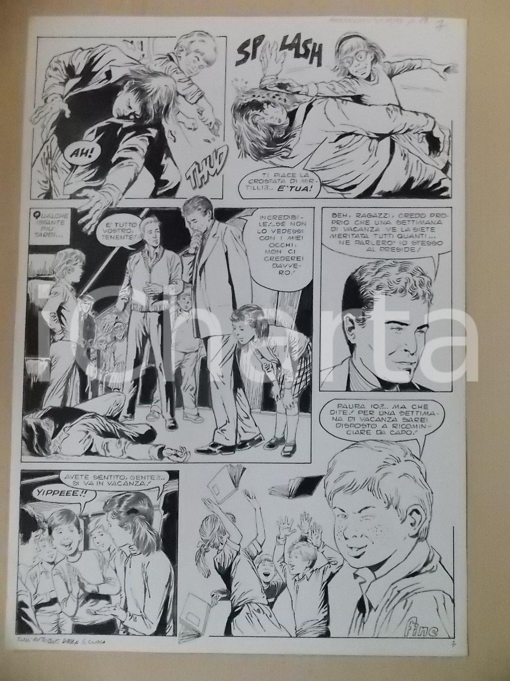 Opera d’arte autentica 1970 SULL AUTOBUS DELLA SCUOLA Luciano BERNASCONI Bimbi sventano rapina Tavola 1