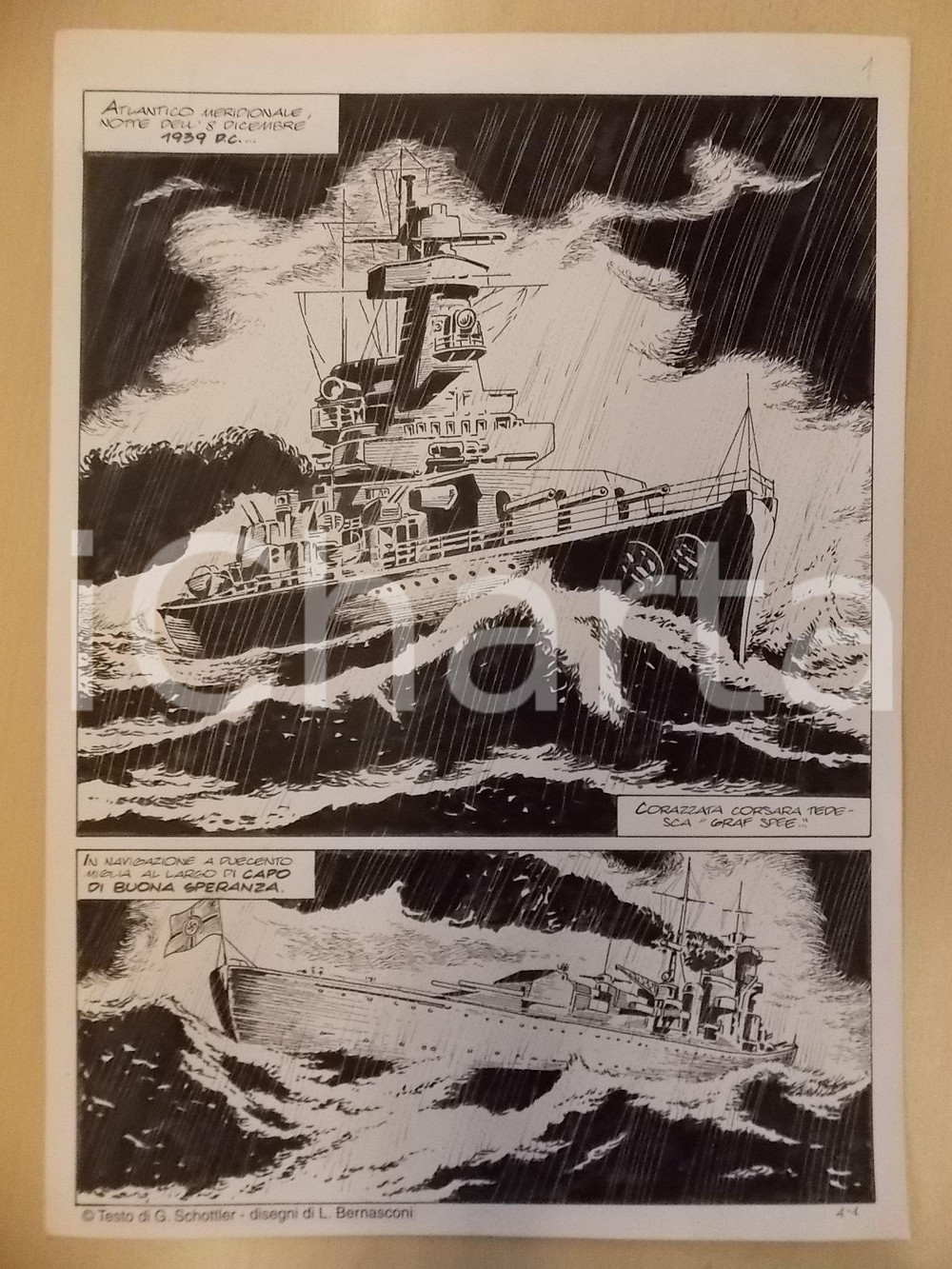 Opera d’arte autentica 1996 CRONONAUTI 5 Luciano BERNASCONI Corazzata tedesca ADMIRAL GRAF SPEE Tavola 1