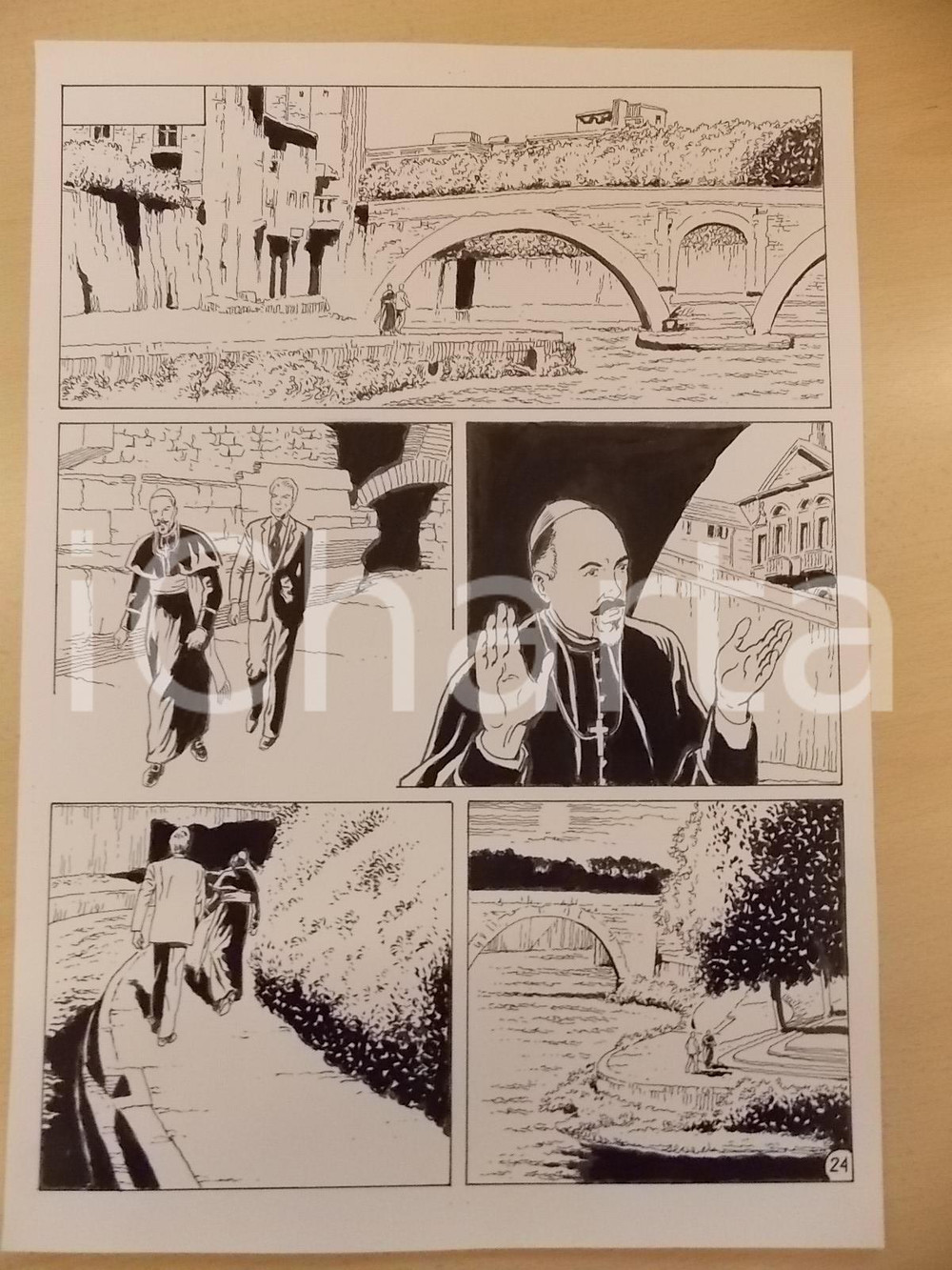 Opera d’arte autentica 2001 WAMPUS Luciano BERNASCONI Cardinale passeggia su riva del fiume Tavola 1