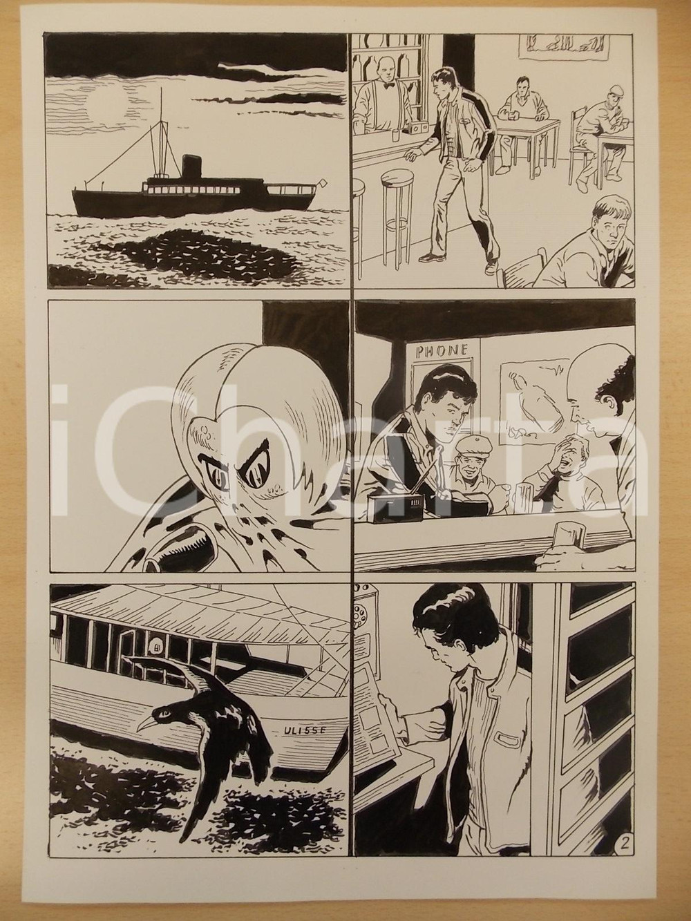 Opera d’arte autentica 2001 WAMPUS Luciano BERNASCONI Corvo sorbola imbarcazione Tavola originale LUBE 1