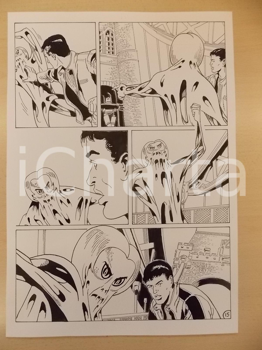 Opera d’arte autentica 2001 WAMPUS Luciano BERNASCONI Lotta tra extraterrestre e umano Tavola originale 1