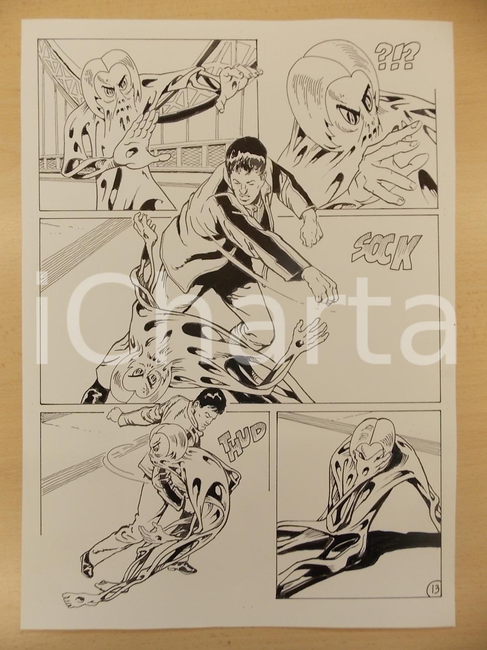 Opera d’arte autentica 2001 WAMPUS Luciano BERNASCONI Lotta tra alieno e uomo Tavola originale LUBE 1