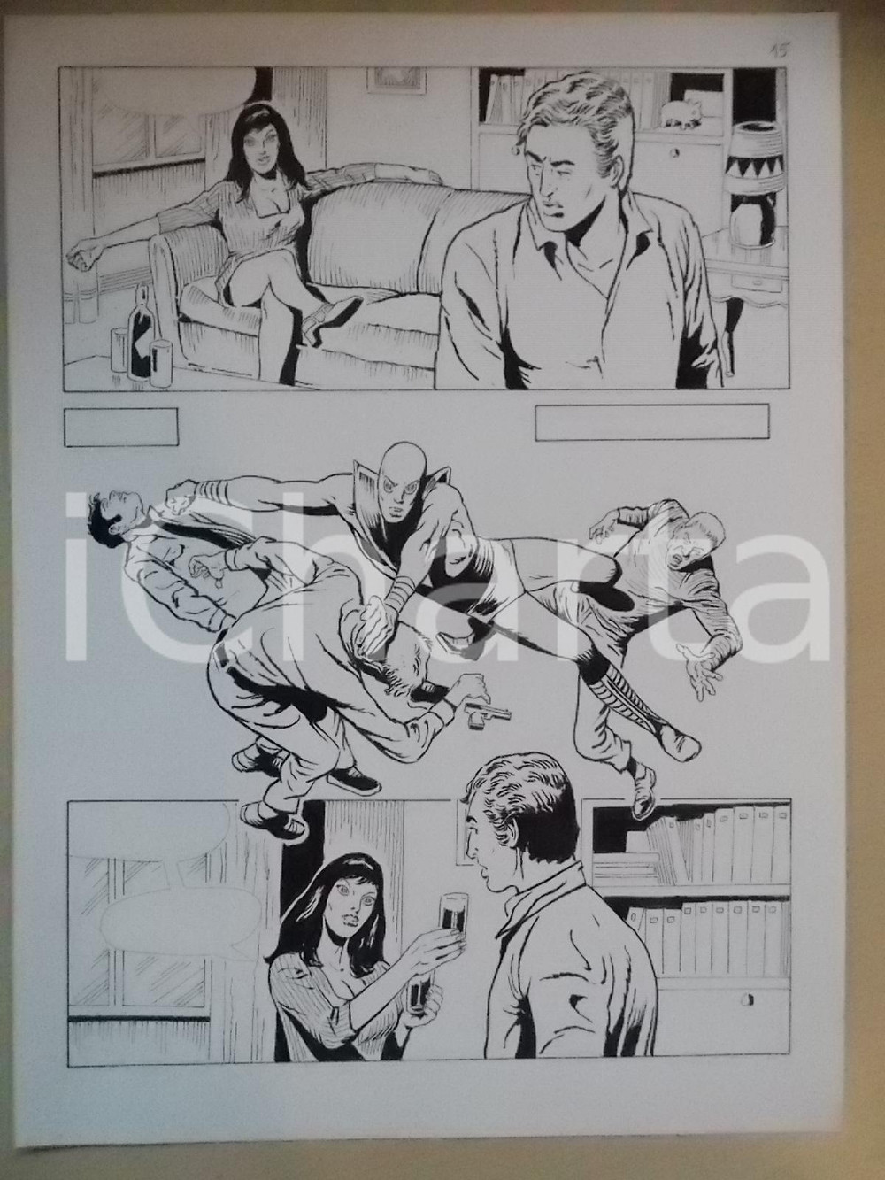 Opera d’arte autentica 2001 L AUTRE Luciano BERNASCONI Eroe alieno sconfigge nemici Tavola originale 1