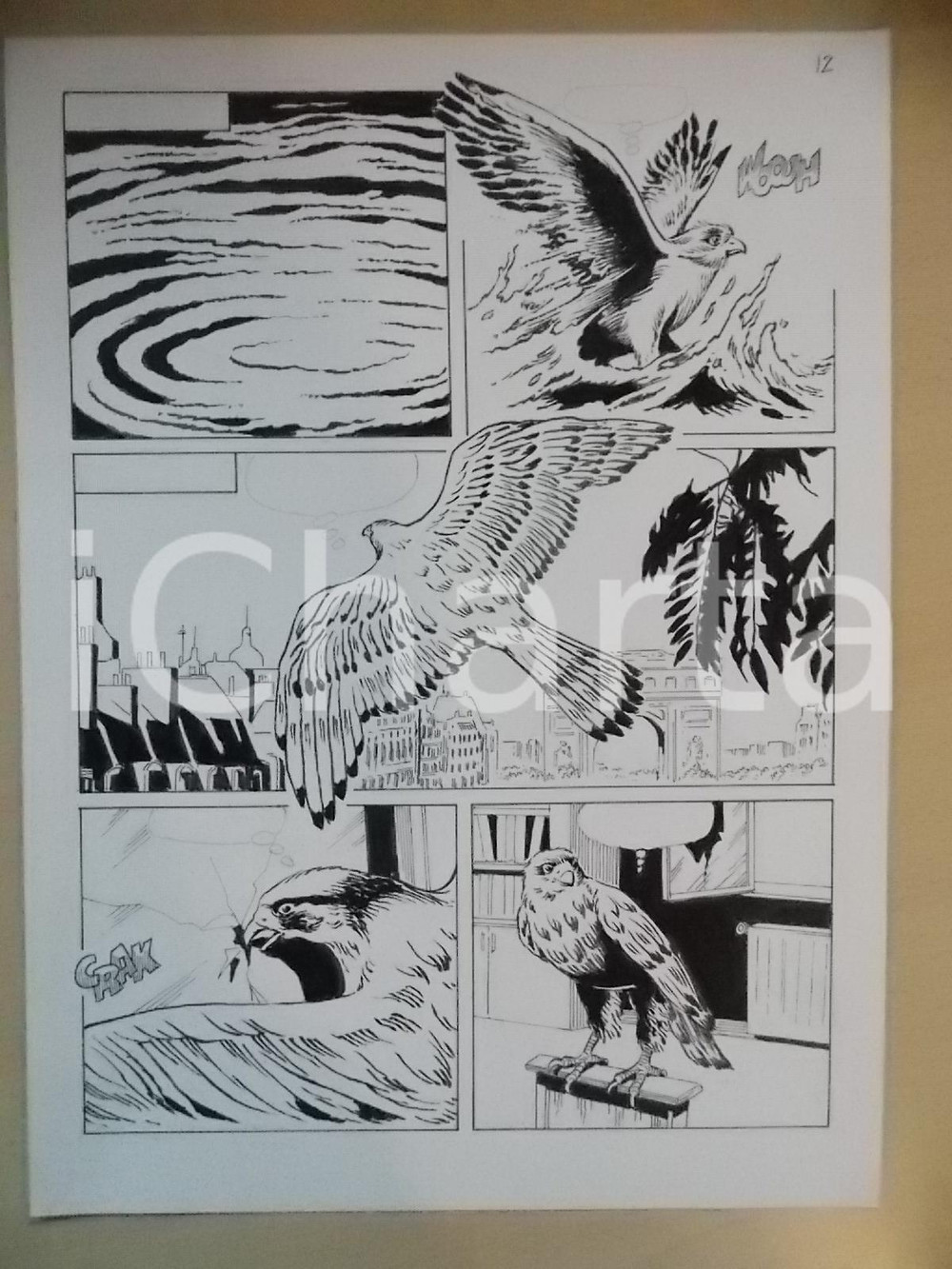 Opera d’arte autentica 2001 L AUTRE Luciano BERNASCONI Aquila sorvola PARIGI Tavola originale LUBE 1