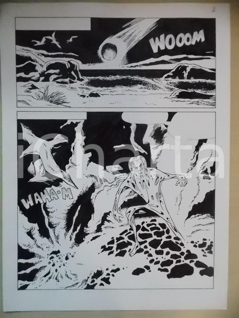 Opera d’arte autentica 2001 L AUTRE Luciano BERNASCONI Alieno a bordo del meteorite Tavola originale 1