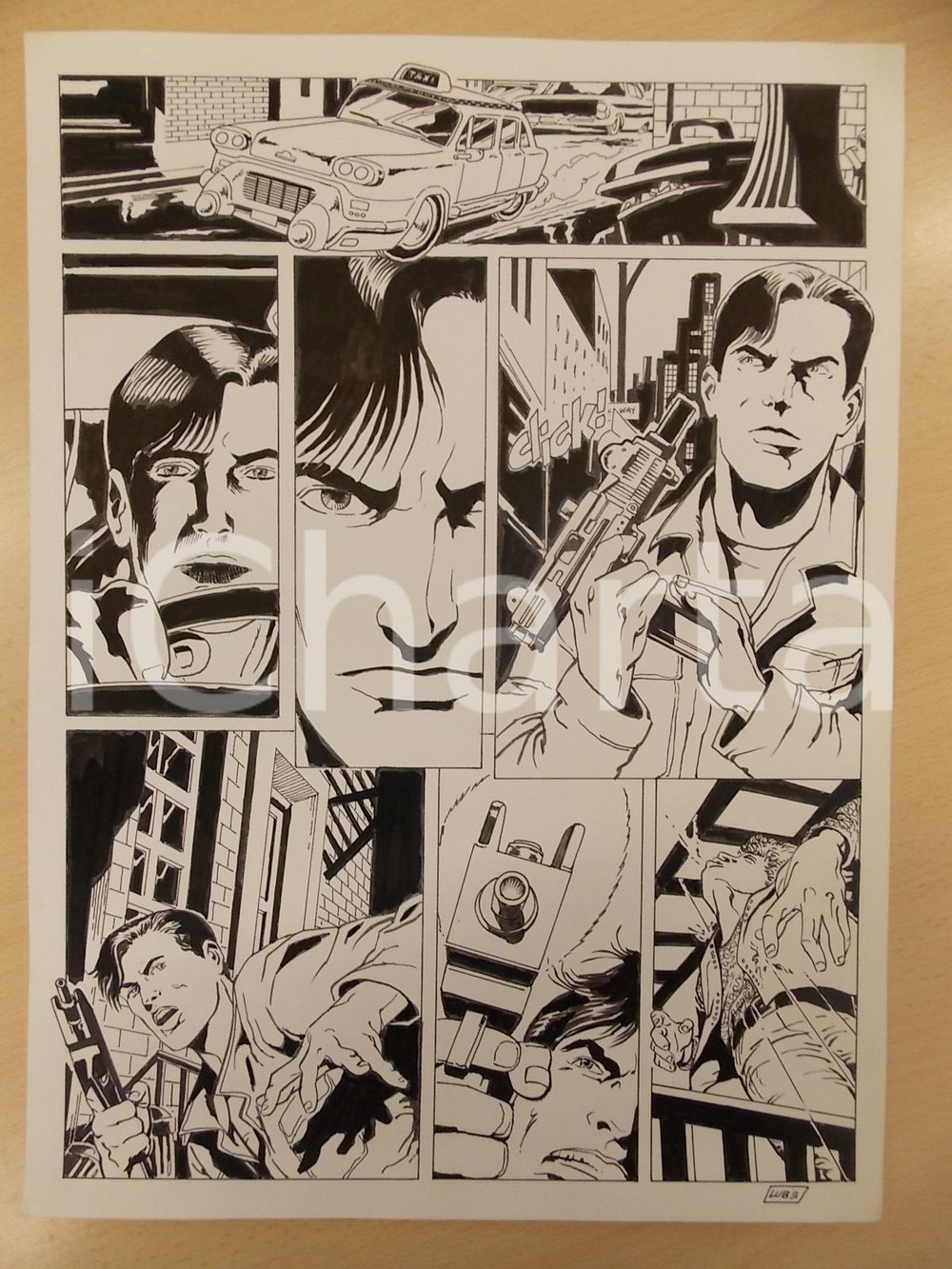 Opera d’arte autentica 1995 ca LAZARUS LEDD Luciano BERNASCONI Sparatoria nel vicolo Tavola originale 1