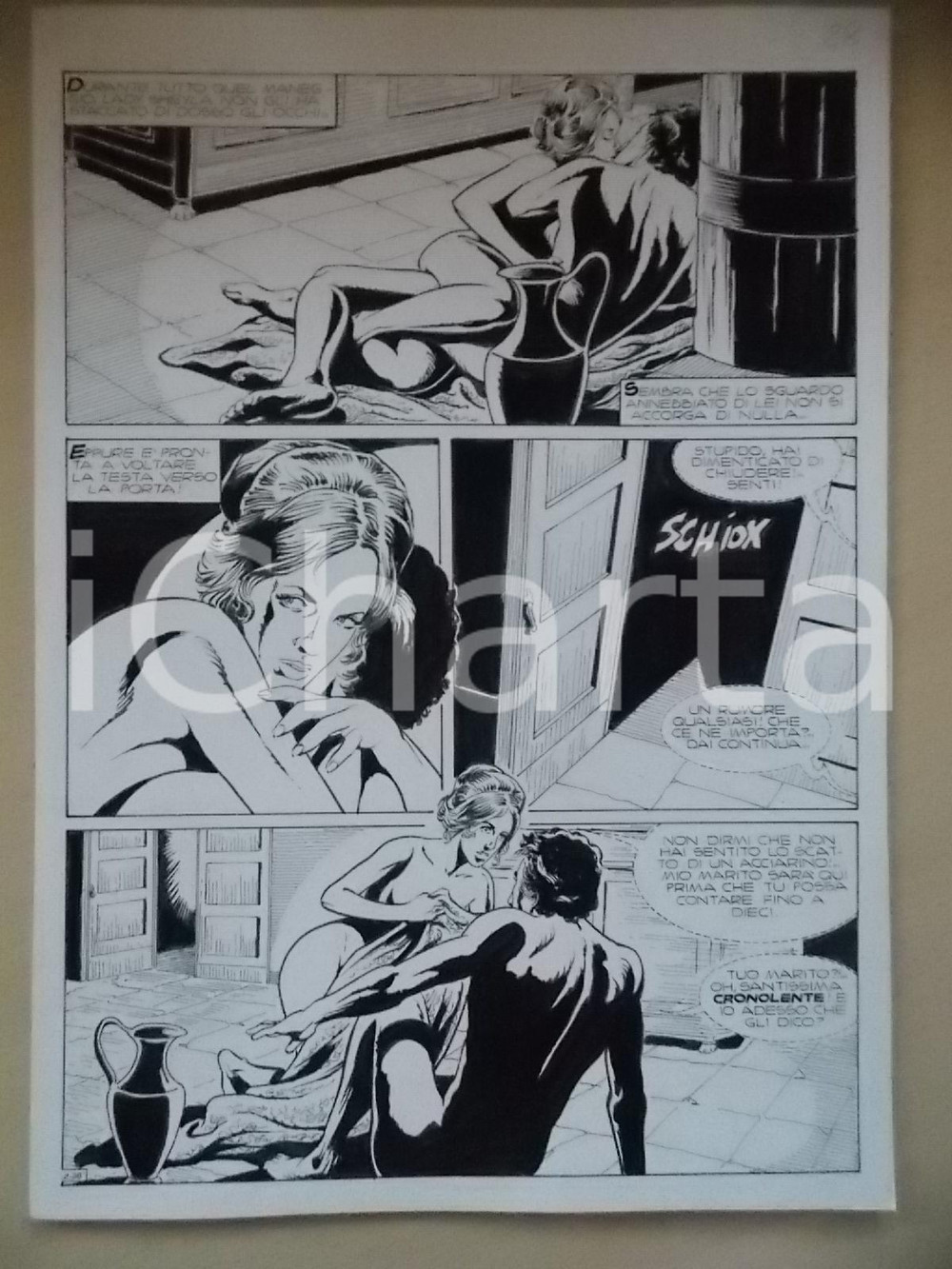 Opera d’arte autentica 1995 CRONONAUTI Luciano BERNASCONI Amanti sorpresi dal marito Tavola originale 1