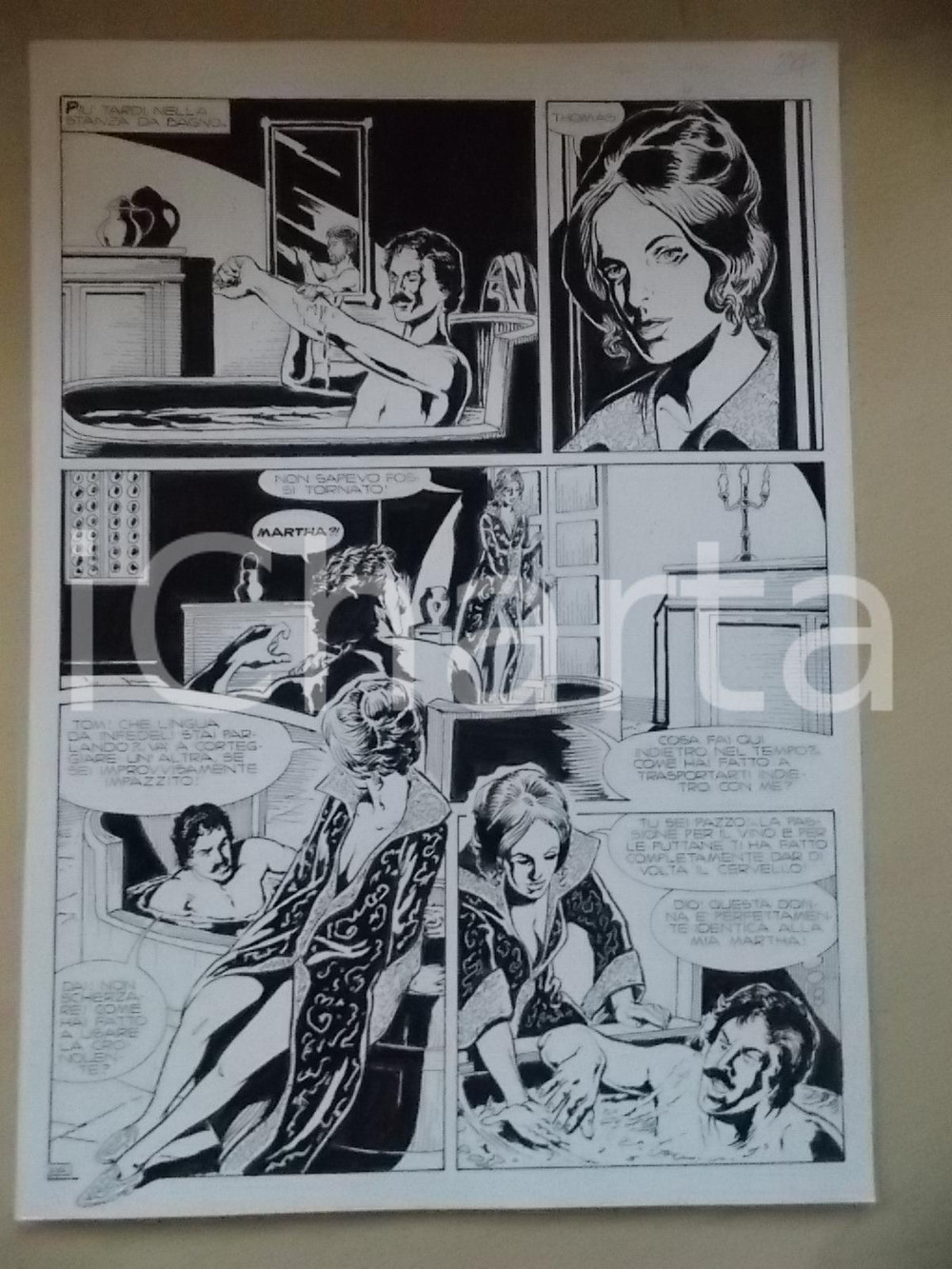 Opera d’arte autentica 1995 CRONONAUTI Luciano BERNASCONI Uomo nella vasca da bagno Tavola originale 1