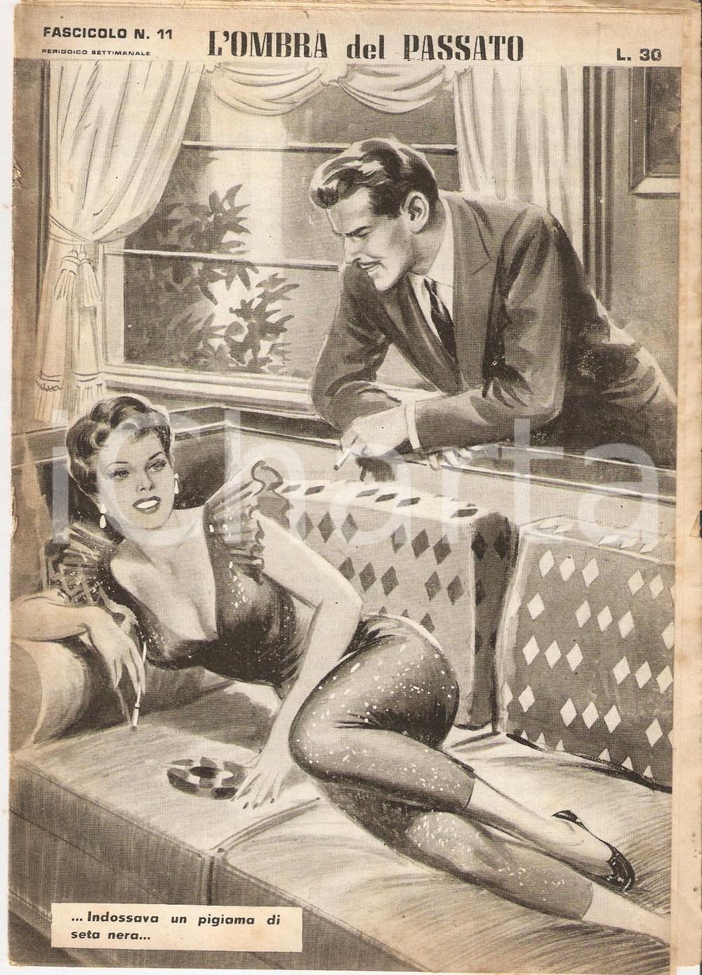 Giornale, rivista storica 1956 OMBRA DEL PASSATO Jean DE VALLORBE Donna fuma sul divano Fasc. 11 1