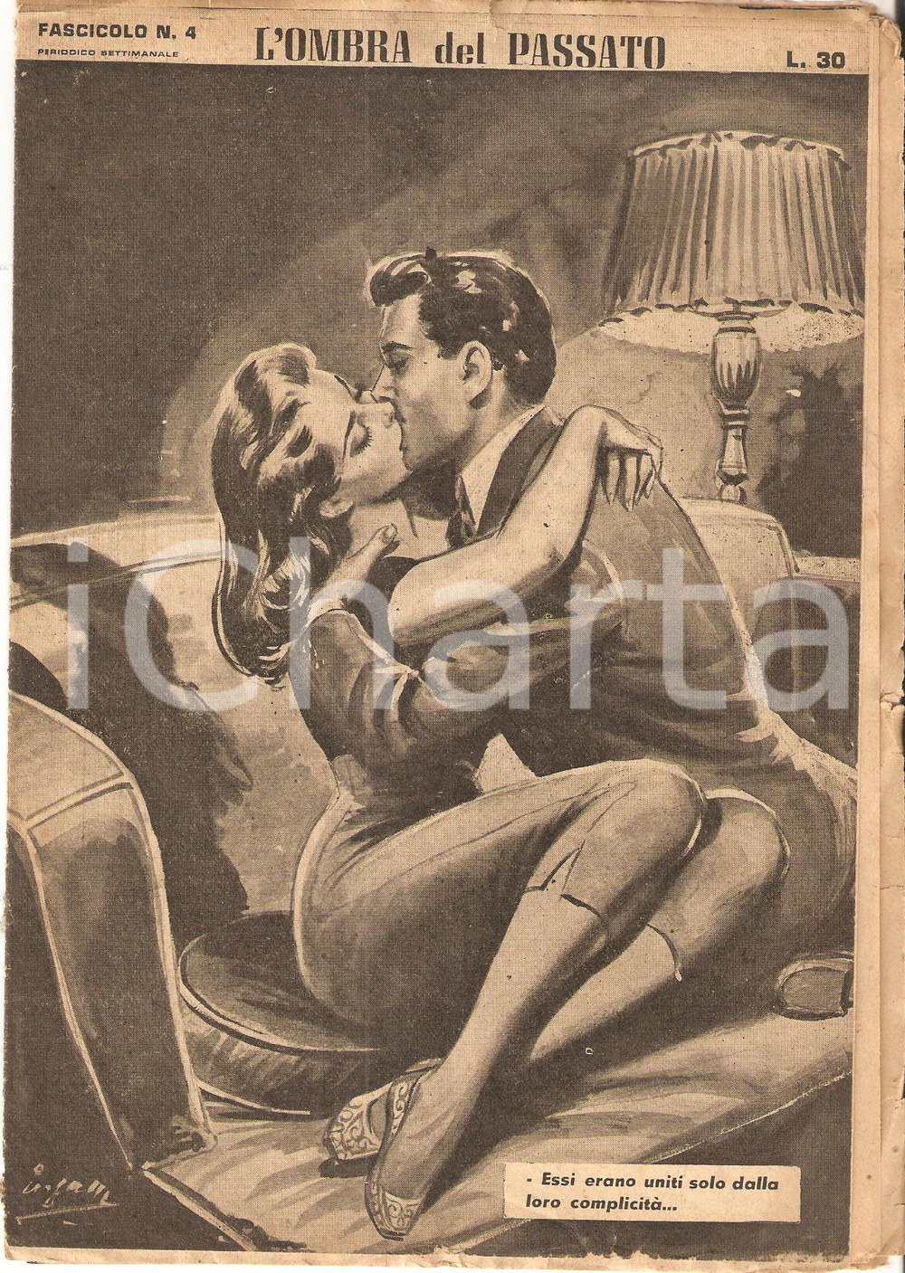 Giornale, rivista storica 1956 OMBRA DEL PASSATO Jean DE VALLORBE Coppietta amoreggia su divano Fasc. 4 1