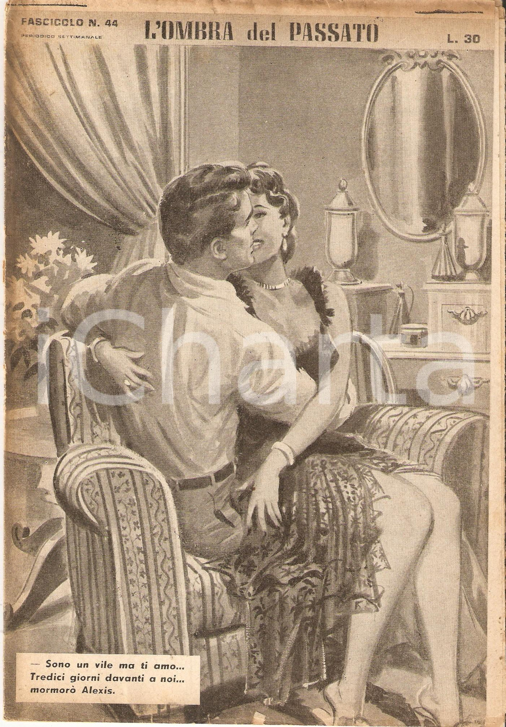 Giornale, rivista storica 1956 OMBRA DEL PASSATO Jean DE VALLORBE Baci e abbracci sul divano Fascicolo 44 1