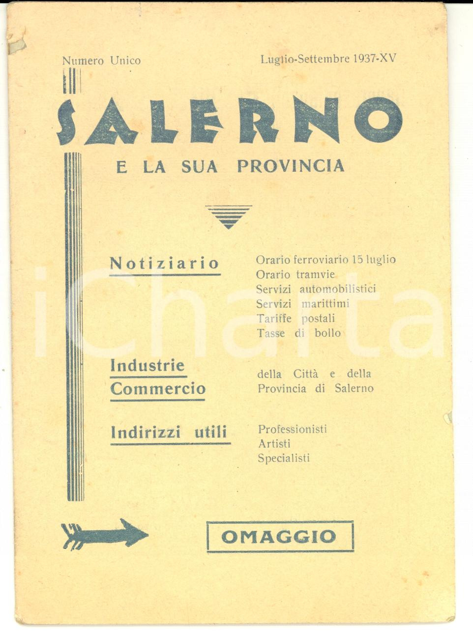 Materiale pubblicitario d’epoca 1937 SALERNO e la sua provincia Libretto pubblicitario TURISMO orari treni 1