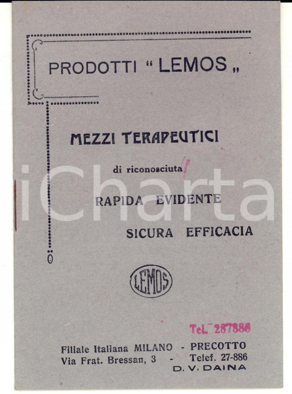 Materiale pubblicitario d’epoca 1924 MILANO Laboratorio farmaceutico LEMOS Libretto pubblicitario 1