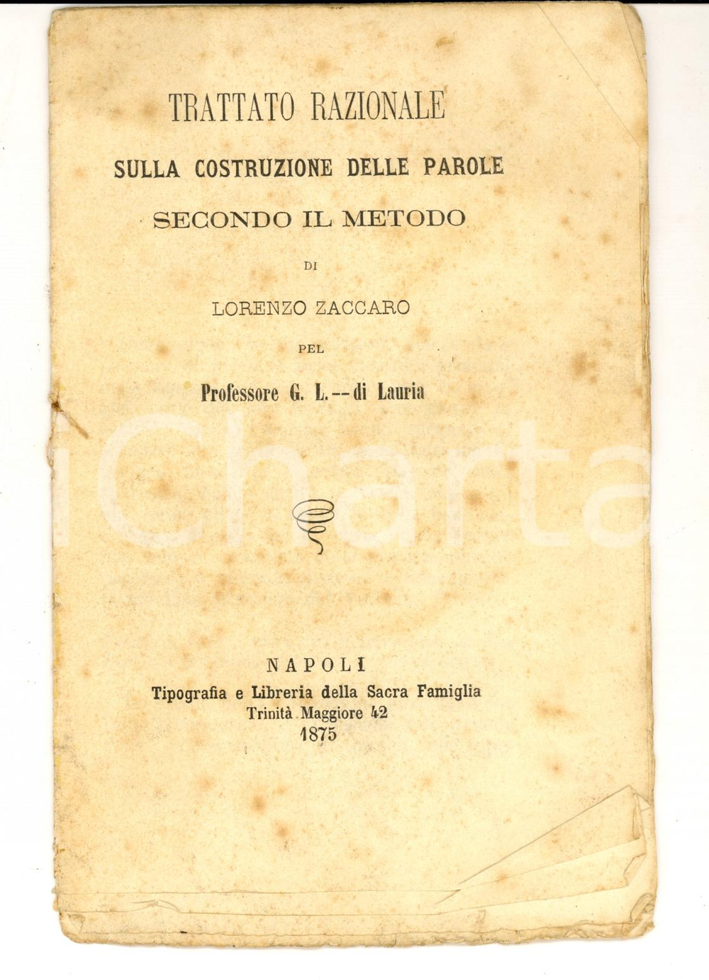 Libro, pubblicazione d epoca 1875 NAPOLI Lorenzo ZACCARO Trattato razionale sulla costruzione delle parole 1