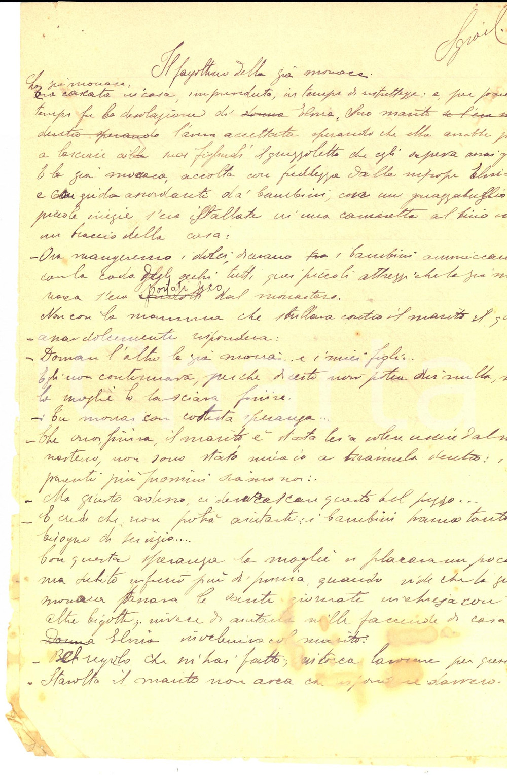 Documento originale, autentico 1911 NOTO Carmelo SGROI Il fagottino della gnà  monaca Manoscritto AUTOGRAFO 1