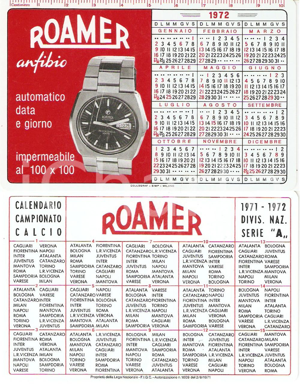 Oggetto da collezione cartaceo 1972 ROAMER ROCKSHELL Mark I Orologio anfibio Calendario Calcio Serie A 1