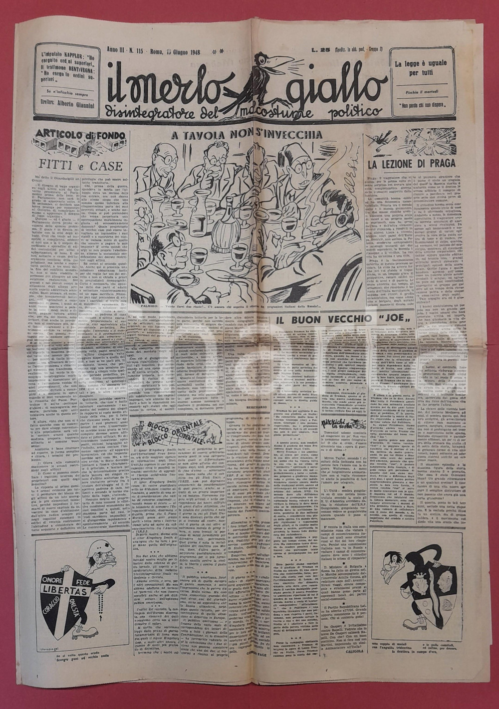 Giornale, rivista storica 1948 IL MERLO GIALLO Togliatti ironizza sul ritorno soldati ARMIR Russia 1