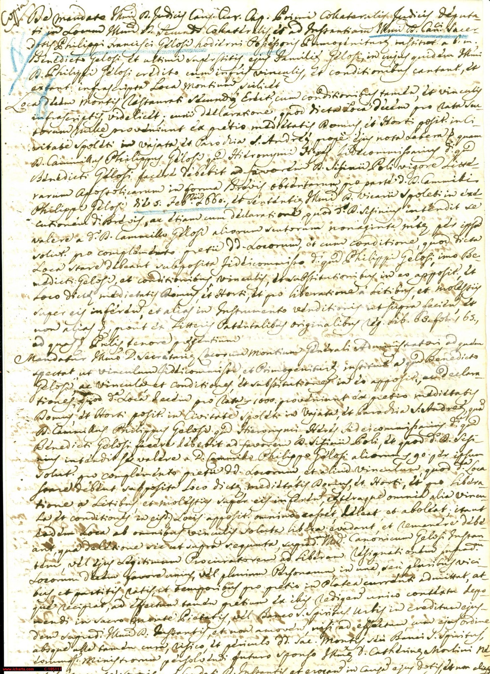 Documento originale, autentico 1781 SPOLETO PG Primogenitura Filippo Francesco GELOSI 1