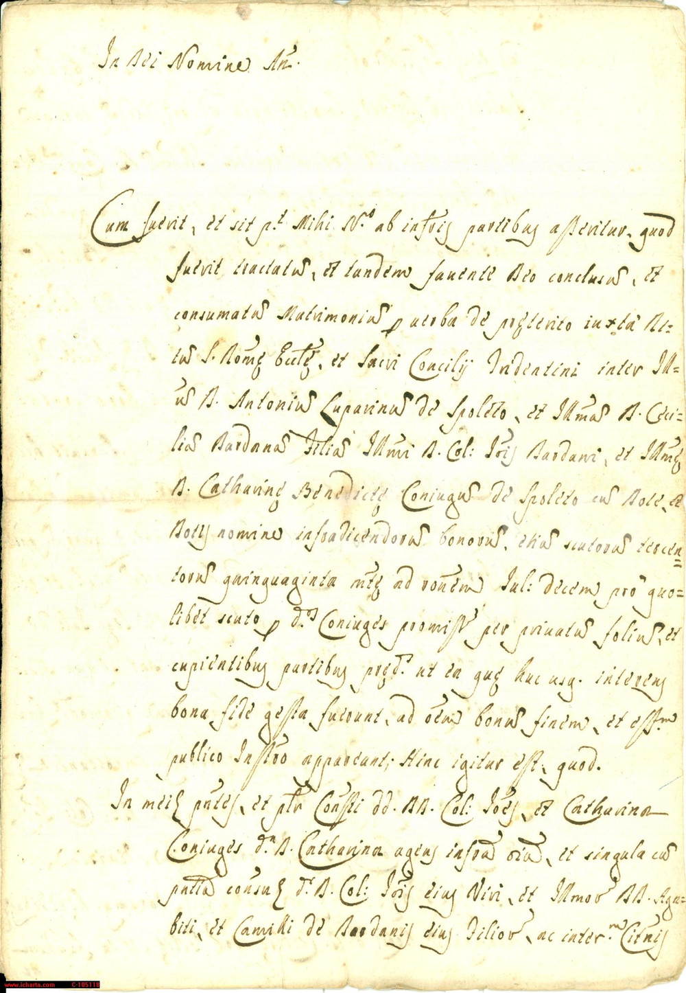 Documento originale, autentico 1694 SPOLETO PG Dote nozze Cecilia BARDANA LUPARINI Manoscritto 1
